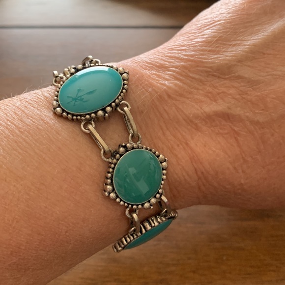 Bracelet Western Turquoise, silver tone, metal bracelet, t-bar clasp - Picture 4 of 9